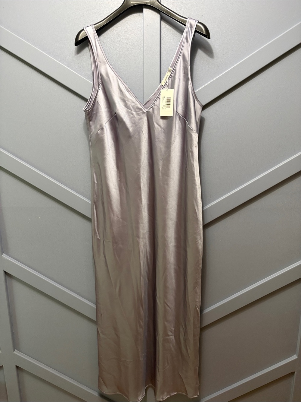 Satin V-Neck Maxi Slip Dress in Pale Lavender
